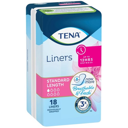 TENA Continence Liners Women's Standard Length, Carton of 6 Packs of 18