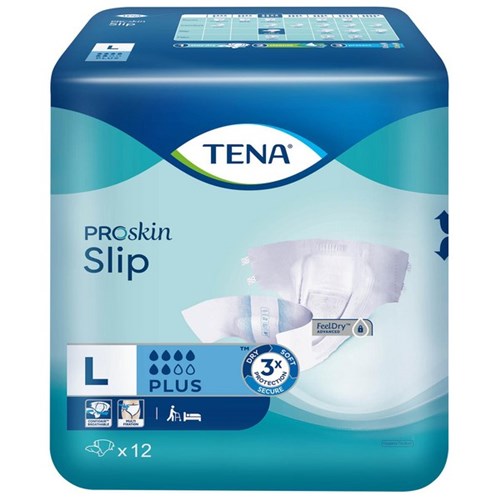 TENA ProSkin Slip Continence Pads Plus Large, Carton of 6 Packs of 12