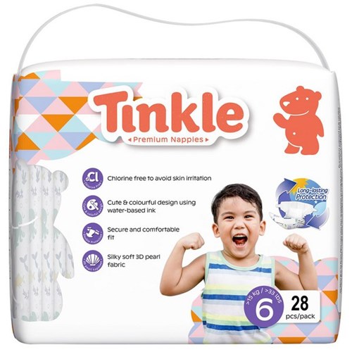 Tinkle Premium Nappies Disposable Size 6, Carton of 6 Packs of 28