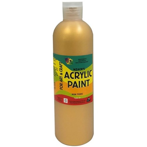 Five Star NZACRYL Acrylic Paint 500ml Metallic Bright Gold