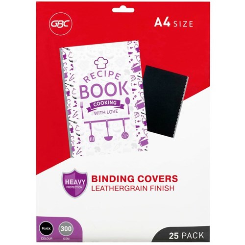 GBC Leathergrain Finish Binding Covers 300gsm A4 Black, Pack of 25