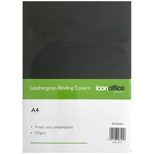 Icon Leathergrain Binding Covers 250gsm A4 Black, Pack of 20