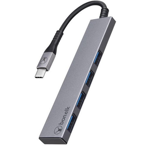 Bonelk Long-Life USB-C to 4 Port USB-A 3.0 Slim Hub Space Grey