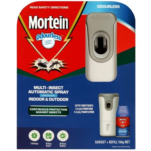 Mortein Odourless Indoor & Outdoor Multi Insect Automatic Spray Unit & Refill 154g