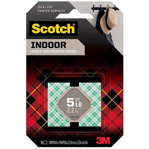 Scotch® 111S-SQ-16 Indoor Double-Sided Mounting Squares 25mm, Pack of 16