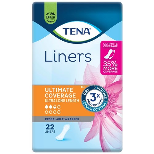 TENA Liners Ultra Long Length, Carton of 6 Packs of 22