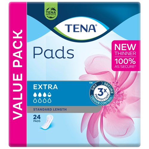 TENA Extra Continence Pads Women's Standard Length, Carton of 3 Packs of 24