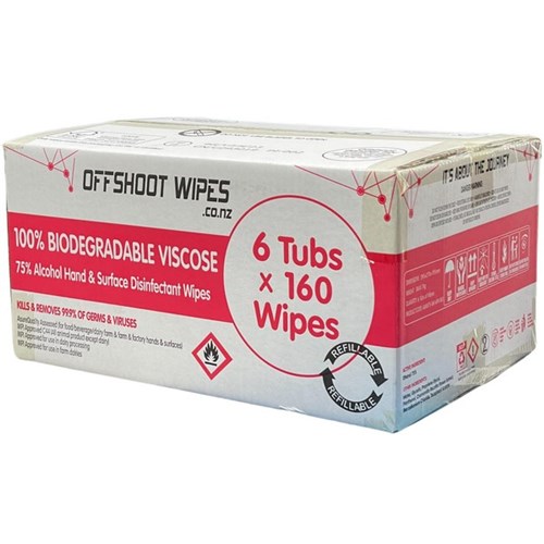 Offshoot 75% Alcohol Hand & Surface Disinfectant Wet Wipes, Carton of 6