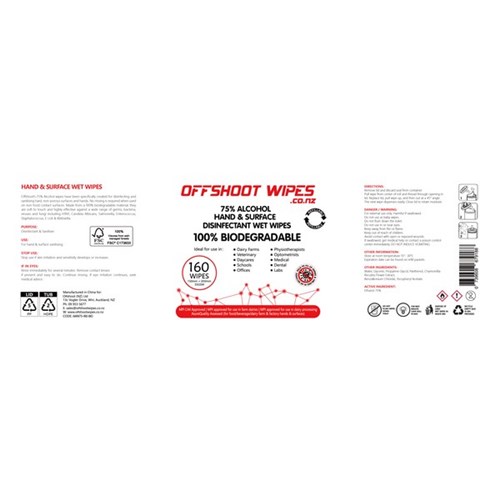 Offshoot 75% Alcohol Hand & Surface Disinfectant Wet Wipes, Carton of 6