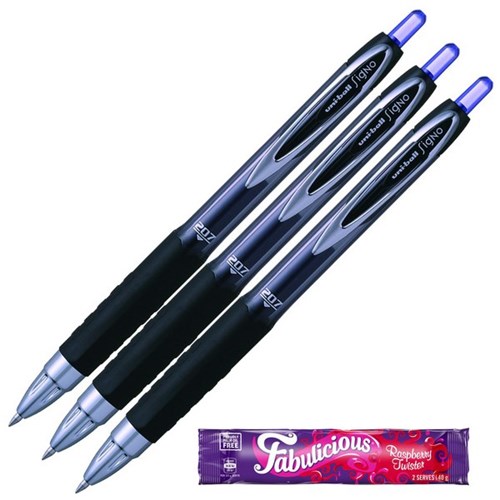 uni-ball Signo 207 Blue Retractable Rollerball Gel Pens 0.7mm Fine Tip, Set of 3
