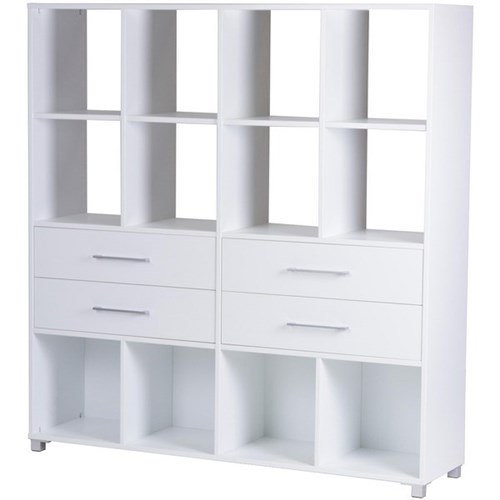 Cube Shelving 12 Cube 4 Drawers 1600x1650mm White