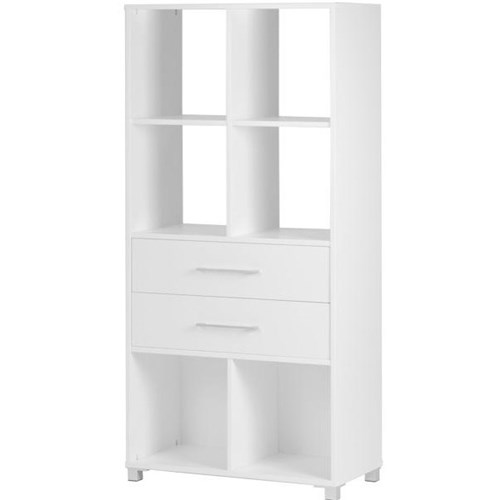 Cube Shelving 6 Cube 2 Drawers 800x1650mm White