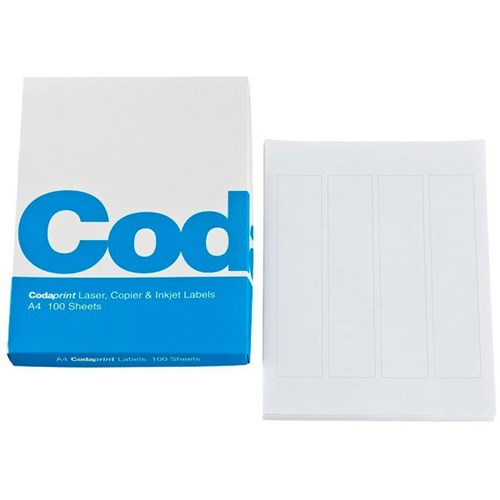 Codafile Codaprint Labels A4 4  Labels Per Sheet, Box of 100 Sheets