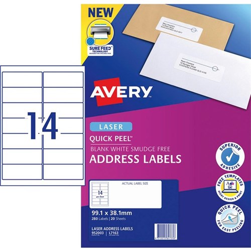 Avery Quick Peel Address Laser Labels L7163 White 14 Per Sheet