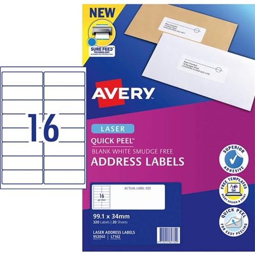 Avery Quick Peel Address Laser Labels L7162 White 16 Per Sheet