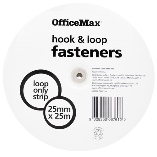 OfficeMax Loop Only Fasteners Strip 25mm x 25m White