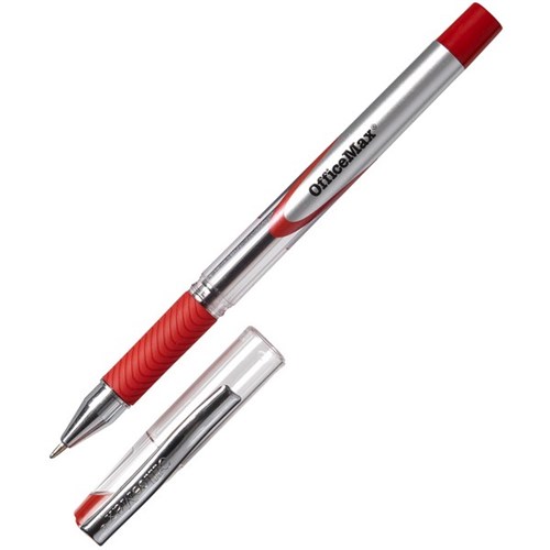 OfficeMax Red Capped Ballpoint Pen Rubber Grip 1.0mm Medium Tip