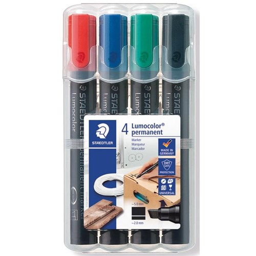 Staedtler Lumocolor 350 Assorted Colours Permanent Marker Chisel Tip, Pack of 4