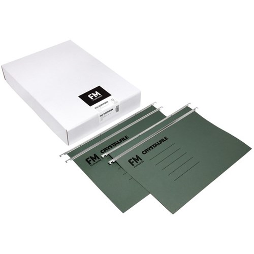 FM Crystalfile Suspension File Heavy Duty Double Capacity Foolscap Green, Box of 50