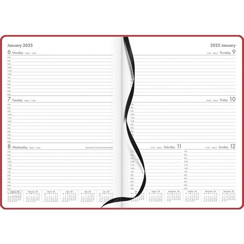 OfficeMax A43 1 Hour Appointment Diary A4 Week To View 2025 Red