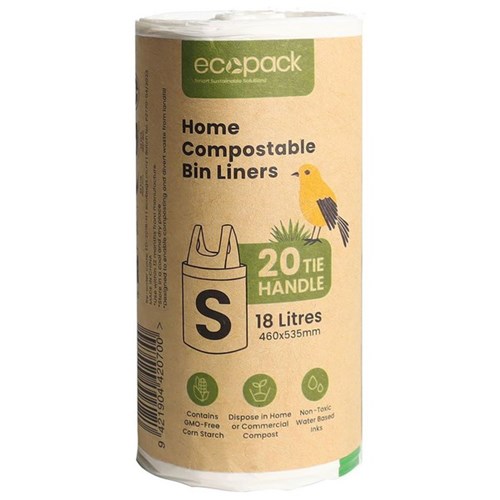 Ecopack Home Compostable Bin Liners Small 18L, Roll of 20