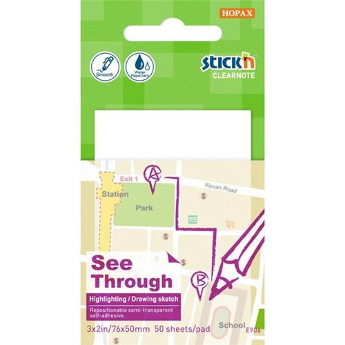 Stick'n Notes Semi-Transparent 76 x 50mm White, 50 Sheets