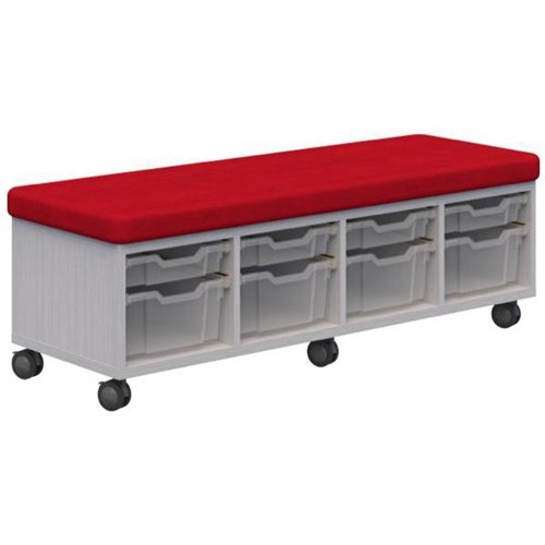 Ako Sit & Store Bench Seat With Storage 1380x480mm Silver Strata/Scarlet