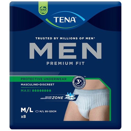 TENA Men Protective Underwear Continence Pants Level 4 Medium/Large, Pack of 8