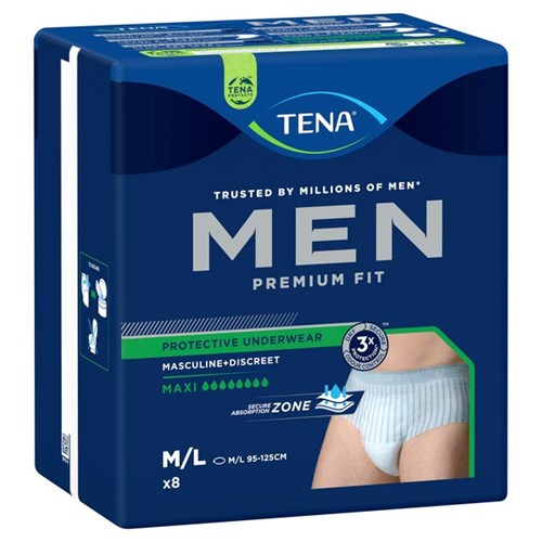 TENA Men Protective Underwear Continence Pants Level 4 Medium/Large, Pack of 8