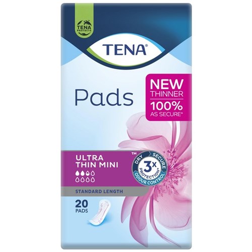 TENA Ultra-Thin Mini Continence Pads Women's Standard Length, Pack of 20