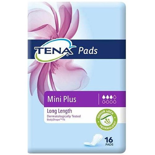 TENA Mini Plus Continence Pads Women's Long Length, Pack of 16