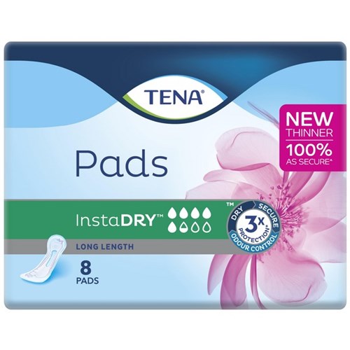 TENA InstaDRY™ Continence Pads Women's Long Length, Pack of 8