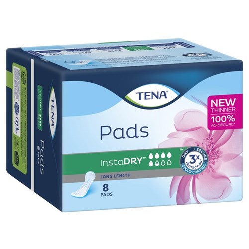 TENA InstaDRY™ Continence Pads Women's Long Length, Pack of 8