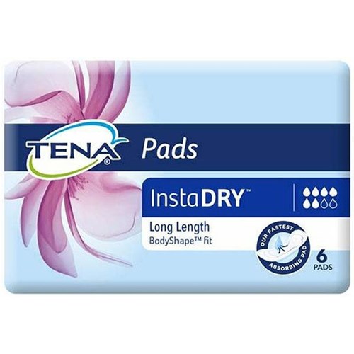 TENA InstaDRY Continence Pads Women's Long Length, Pack of 6