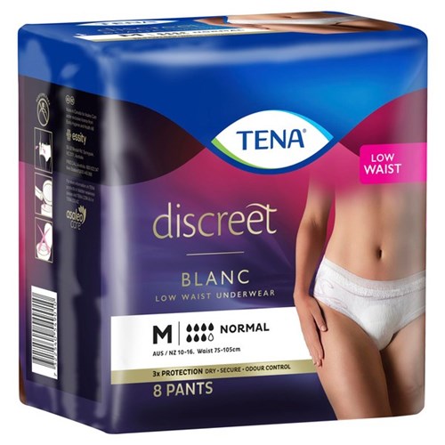 TENA Discreet Blanc Continence Pants Women's Normal Low Waist Medium, Pack of 8