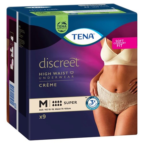 TENA Discreet Creme Continence Pants Women's Super High Waist Medium, Pack of 9