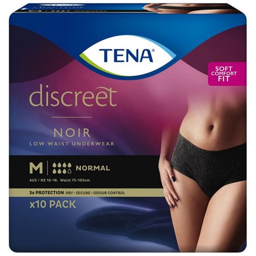 TENA Discreet Noir Continence Pants Women's Normal Low Waist Medium, Pack of 10