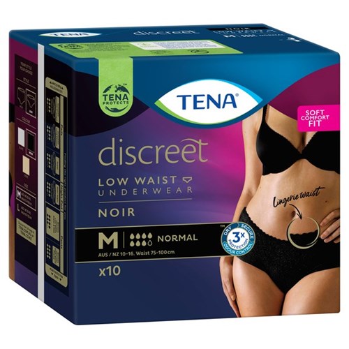 TENA Discreet Noir Continence Pants Women's Normal Low Waist Medium, Pack of 10