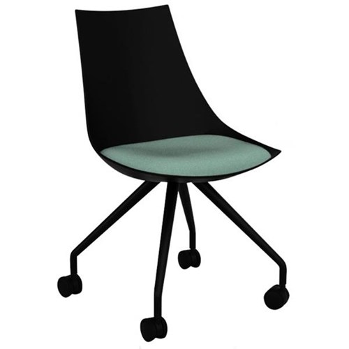 Luna Visitor Chair With Castors Black/Splice Lagoon Fabric