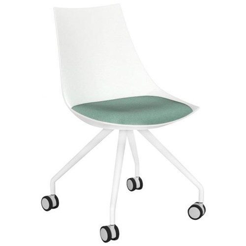 Luna Visitor Chair With Castors White/Splice Lagoon Fabric