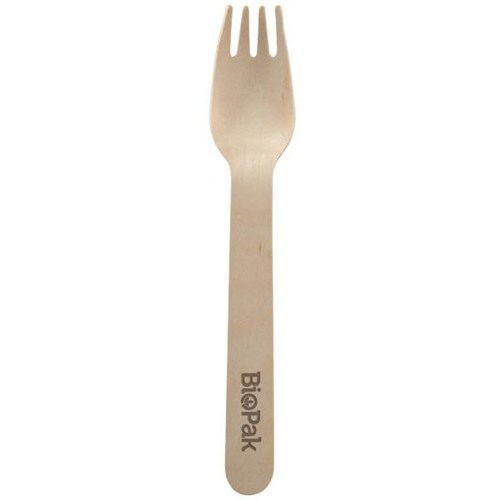 BioPak Disposable Wooden Forks 160mm, Pack of 100