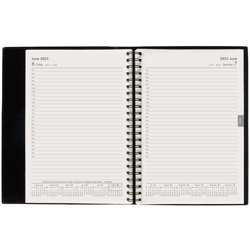 Winc A51 1/2 Hour Appointment Diary PVC Wiro A5 1 Day Per Page 2025 Black