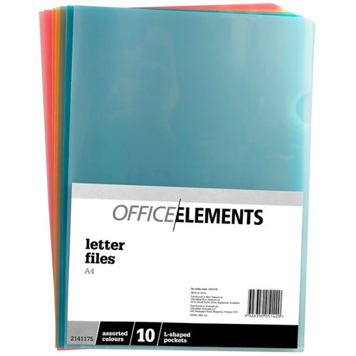 Office Elements L-Shaped Pockets A4 Assorted Colours, Pack of 10