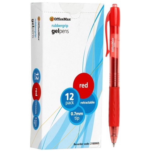 OfficeMax Red Rollerball Gel Pens 0.7mm Fine Tip, Pack of 12