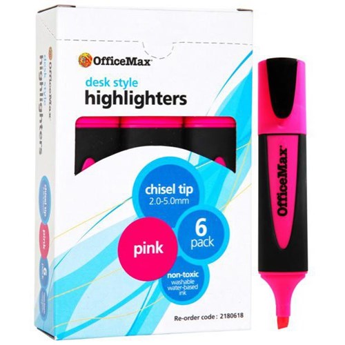 OfficeMax Pink Desk Style Highlighters Chisel Tip, Pack of 6