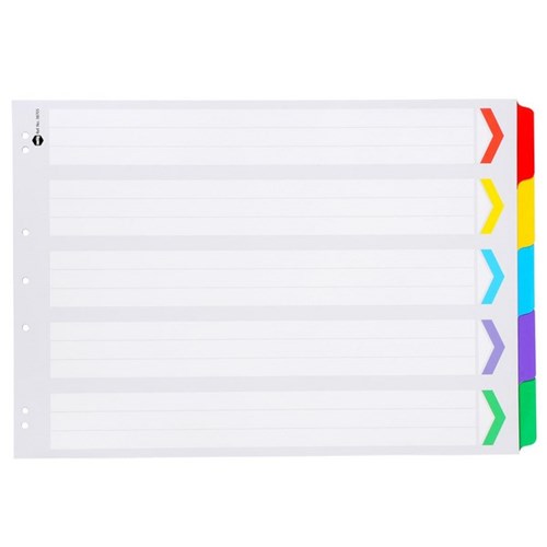 Marbig Index Dividers 5 Tab Landscape A3 Manilla/Plastic Coloured