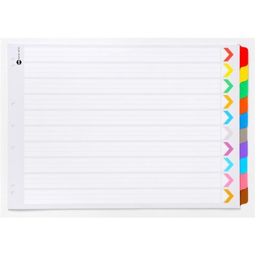 Marbig Index Dividers 10 Tab Landscape A3 Manilla/Plastic Coloured