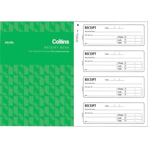 Collins A5/4DL Receipt Book FSC NCR Duplicate Set of 400