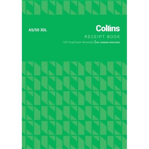 Collins A5/50 3DL Receipt Book NCR Duplicate Set of 150