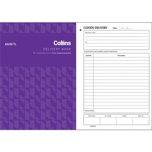 Collins A5/50TL Delivery Book NCR Triplicate Set of 50